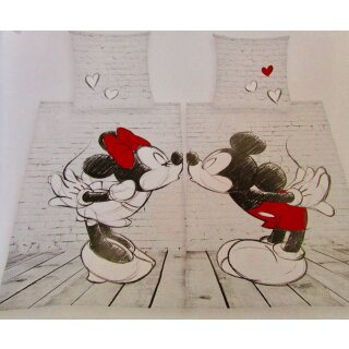 Bettwäsche Set, Partnerbettwäsche "Mickey+Minnie" 100% Baumwolle